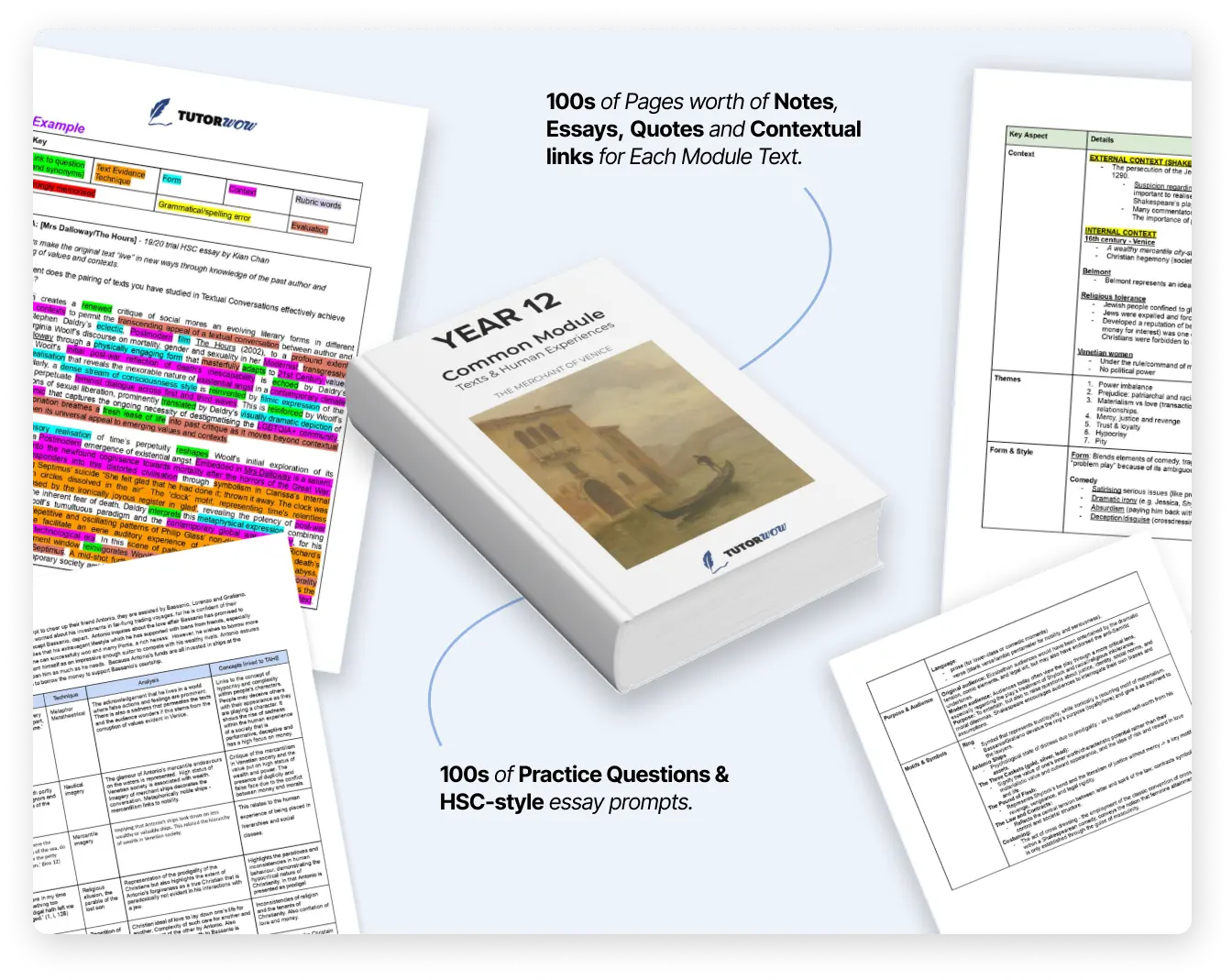 TutorWow Year 12 study resources — notes, essays, quotes and practice questions
