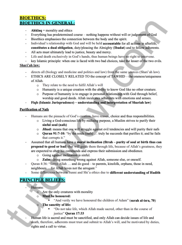 99 ATAR HSC Studies of Religion - Islam
